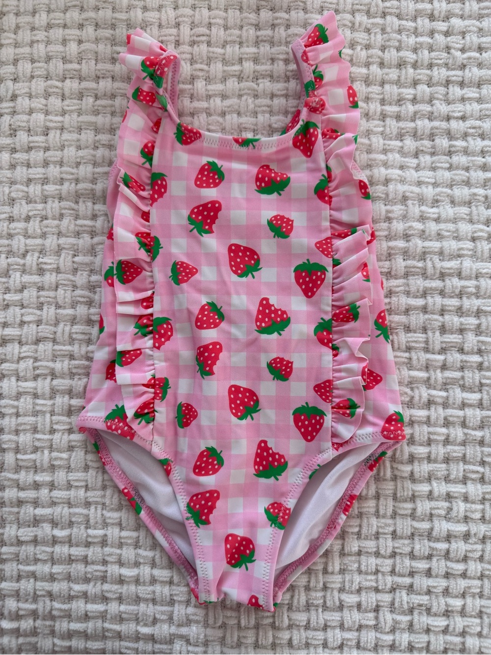 Zara Pink Strawberry Gingham Ruffle One-Piece Swimsuit